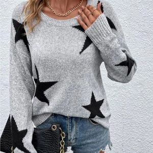 Cozy stars print knit sweater top